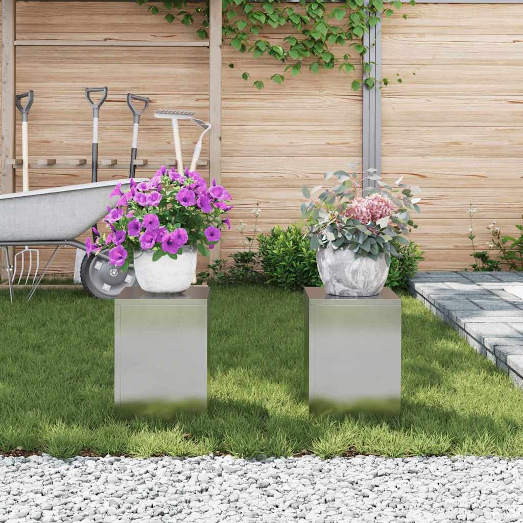 Plantenstandaard 2 pcs Zilver 24 x 24 x 35 cm Roestvrij staal is nu te koop bij PeponiXL, paradijselijk wonen!