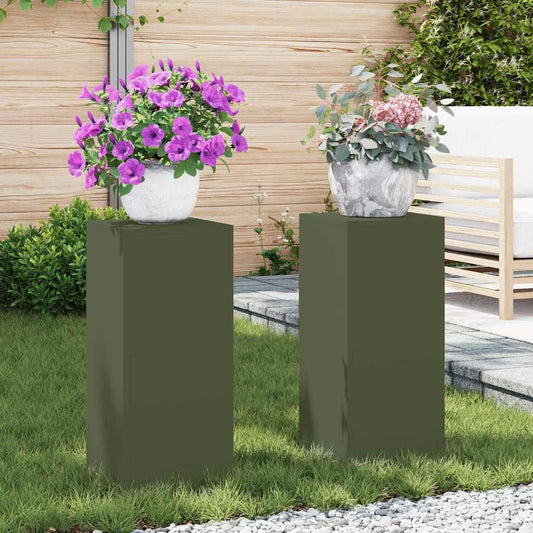 Plantenstandaard 2 pcs Olijfgroen 24 x 24 x 55 cm Staal is nu te koop bij PeponiXL, paradijselijk wonen!