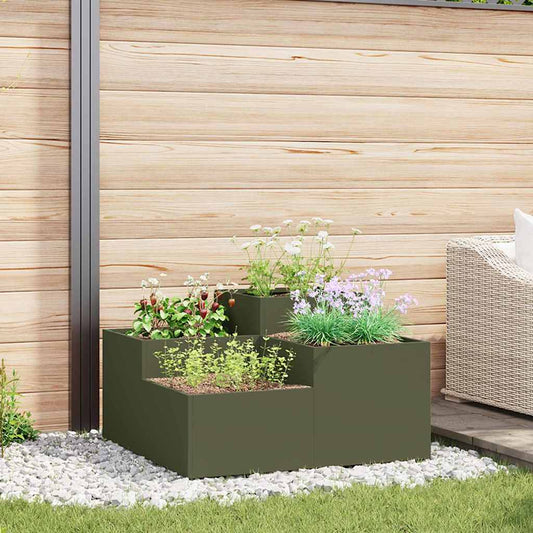 Tuin Bloempot Olijfgroen 100 x 100 x 48 cm Staal is nu te koop bij PeponiXL, paradijselijk wonen!