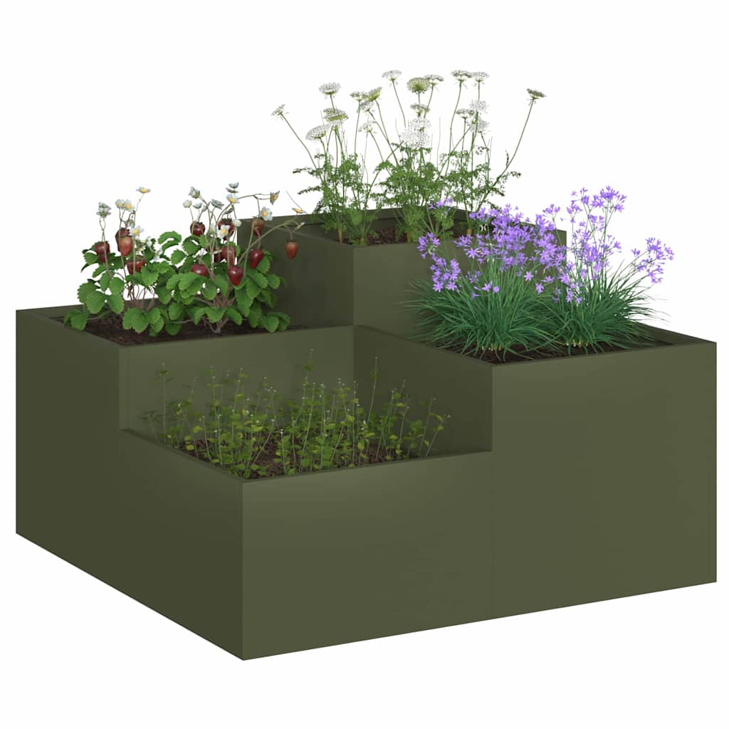 Tuin Bloempot Olijfgroen 100 x 100 x 48 cm Staal is nu te koop bij PeponiXL, paradijselijk wonen!