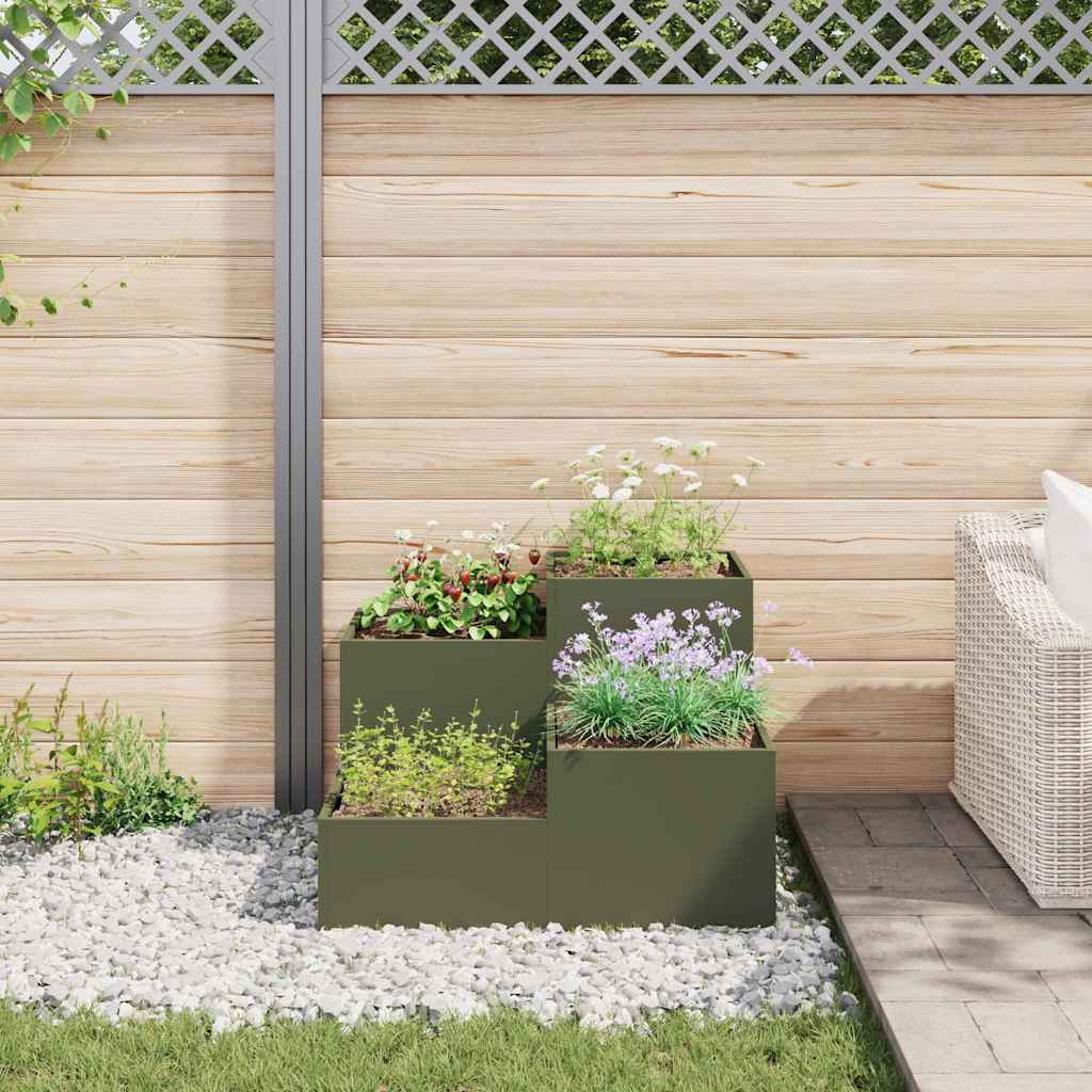 Tuin Bloempot Olijfgroen 80 x 80 x 60 cm Staal is nu te koop bij PeponiXL, paradijselijk wonen!