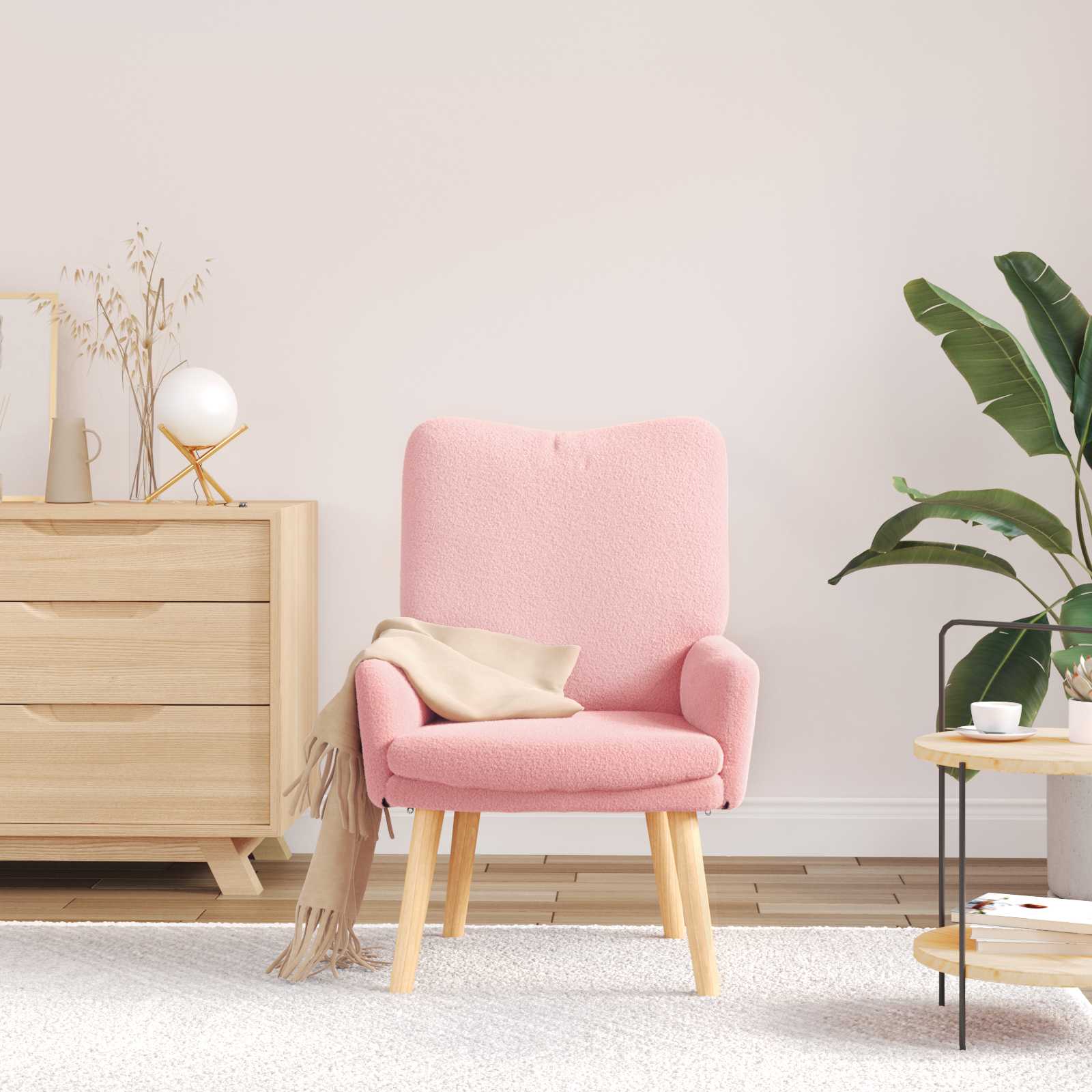 Fauteuil Roze 63 x 67 x 94 cm Schapenstof en Triplex is nu te koop bij PeponiXL, paradijselijk wonen!