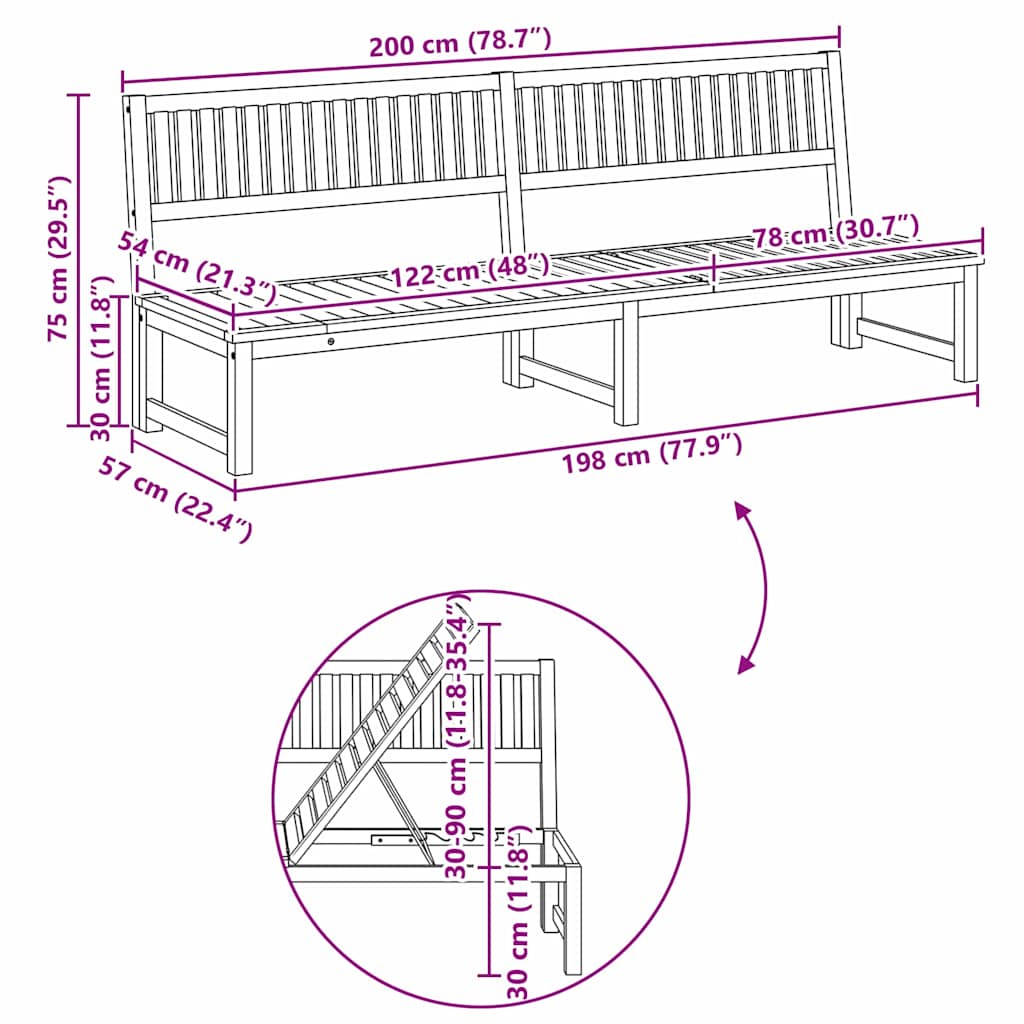 Ligstoel Bruin 200 x 57 x 75cm Massief acaciahout is nu te koop bij PeponiXL, paradijselijk wonen!