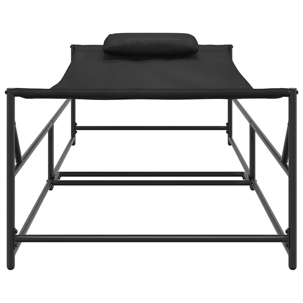 Tuin Zonnebed met kussen 2 pcs Zwart Gepoedercoat staal is nu te koop bij PeponiXL, paradijselijk wonen!