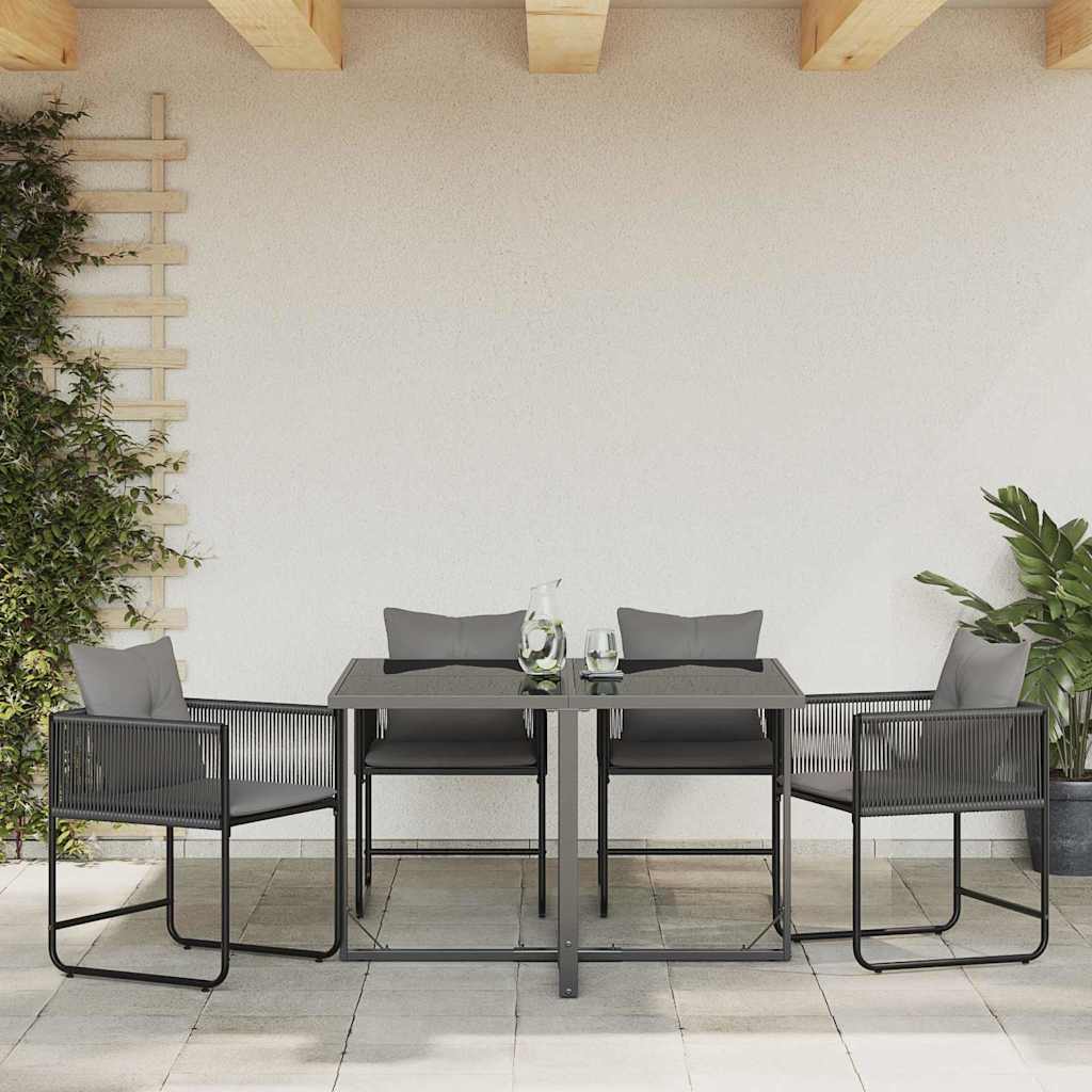 Stoel met kussen 4 pcs Zwart en Anthraciet PE Rattan is nu te koop bij PeponiXL, paradijselijk wonen!