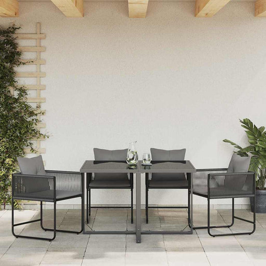 Stoel met kussen 4 pcs Zwart en Anthraciet PE Rattan is nu te koop bij PeponiXL, paradijselijk wonen!