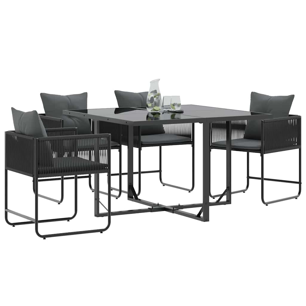 Stoel met kussen 4 pcs Zwart en Anthraciet PE Rattan is nu te koop bij PeponiXL, paradijselijk wonen!