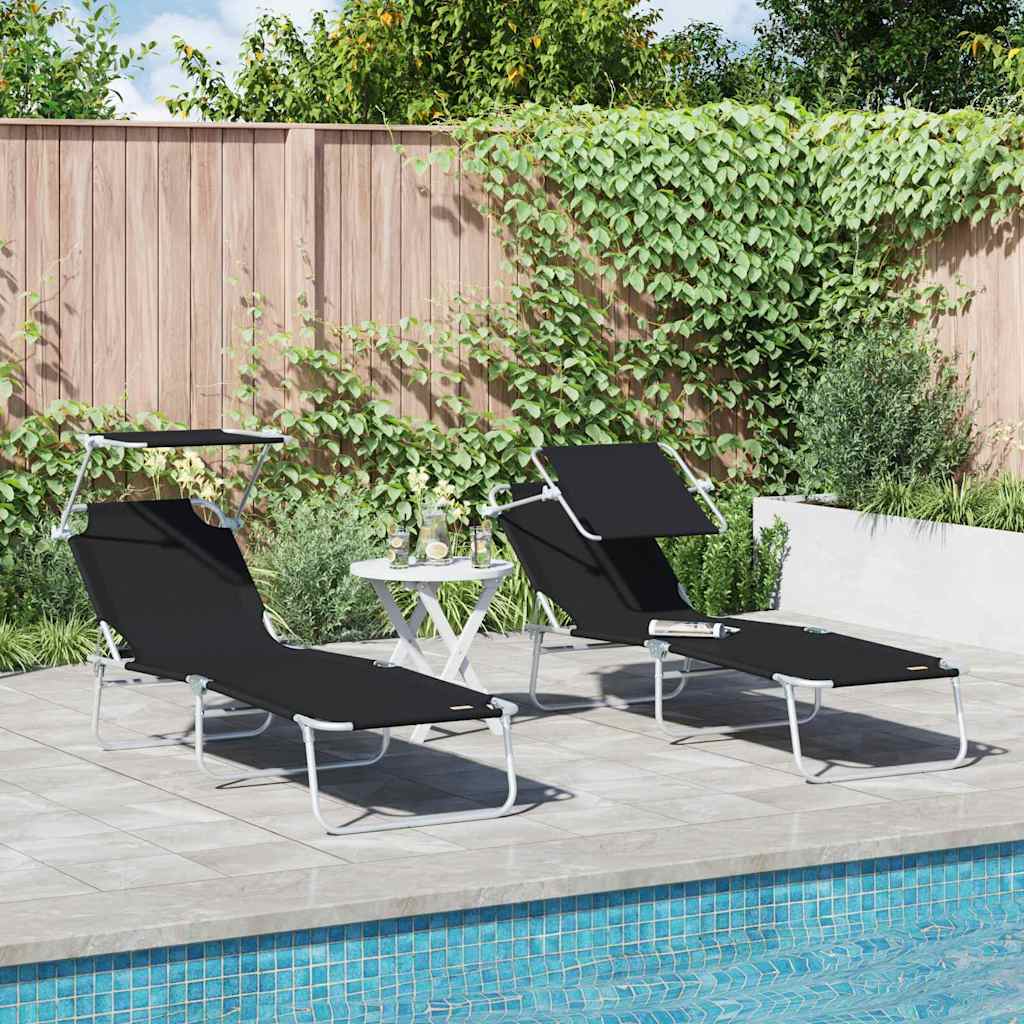 Ligstoel 2 pcs Zwart 58 x 188 x 77cm Polyester is nu te koop bij PeponiXL, paradijselijk wonen!
