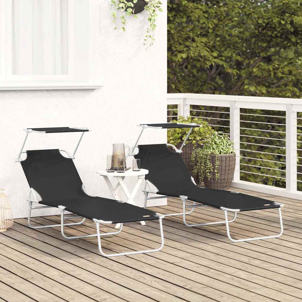 Ligstoel 2 pcs Zwart 58 x 188 x 77cm Polyester is nu te koop bij PeponiXL, paradijselijk wonen!