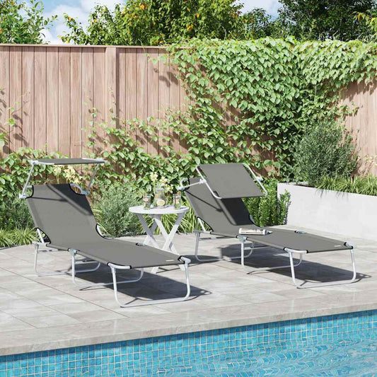 Ligstoel 2 pcs Grijs 58 x 188 x 77cm Polyester is nu te koop bij PeponiXL, paradijselijk wonen!