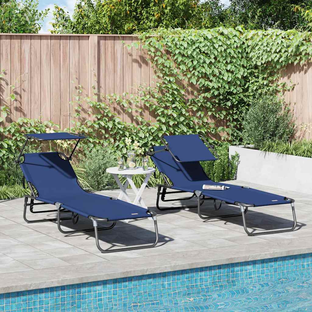 Opvouwbare zonnebed 2 pcs Blauw 190 x 57 x 81 cm oxford is nu te koop bij PeponiXL, paradijselijk wonen!