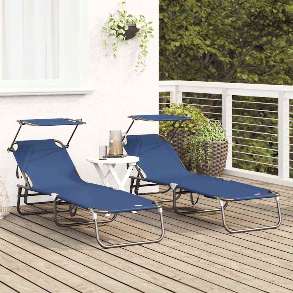 Opvouwbare zonnebed 2 pcs Blauw 190 x 57 x 81 cm oxford is nu te koop bij PeponiXL, paradijselijk wonen!