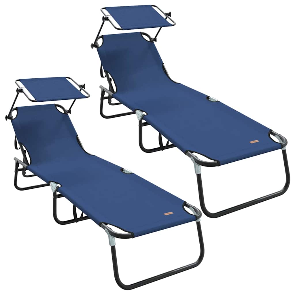 Opvouwbare zonnebed 2 pcs Blauw 190 x 57 x 81 cm oxford is nu te koop bij PeponiXL, paradijselijk wonen!