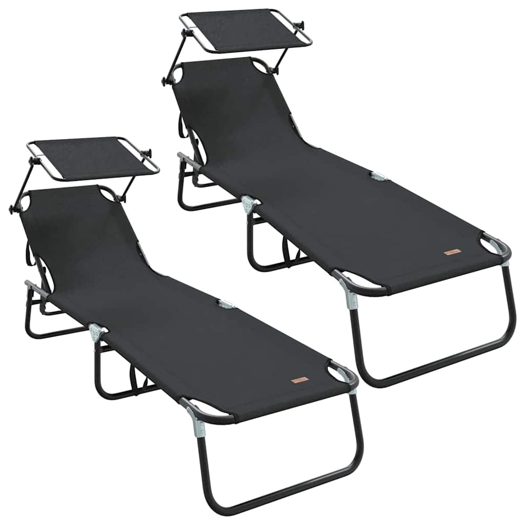 Opvouwbare zonnebed 2 pcs Zwart 190 x 57 x 81 cm oxford is nu te koop bij PeponiXL, paradijselijk wonen!