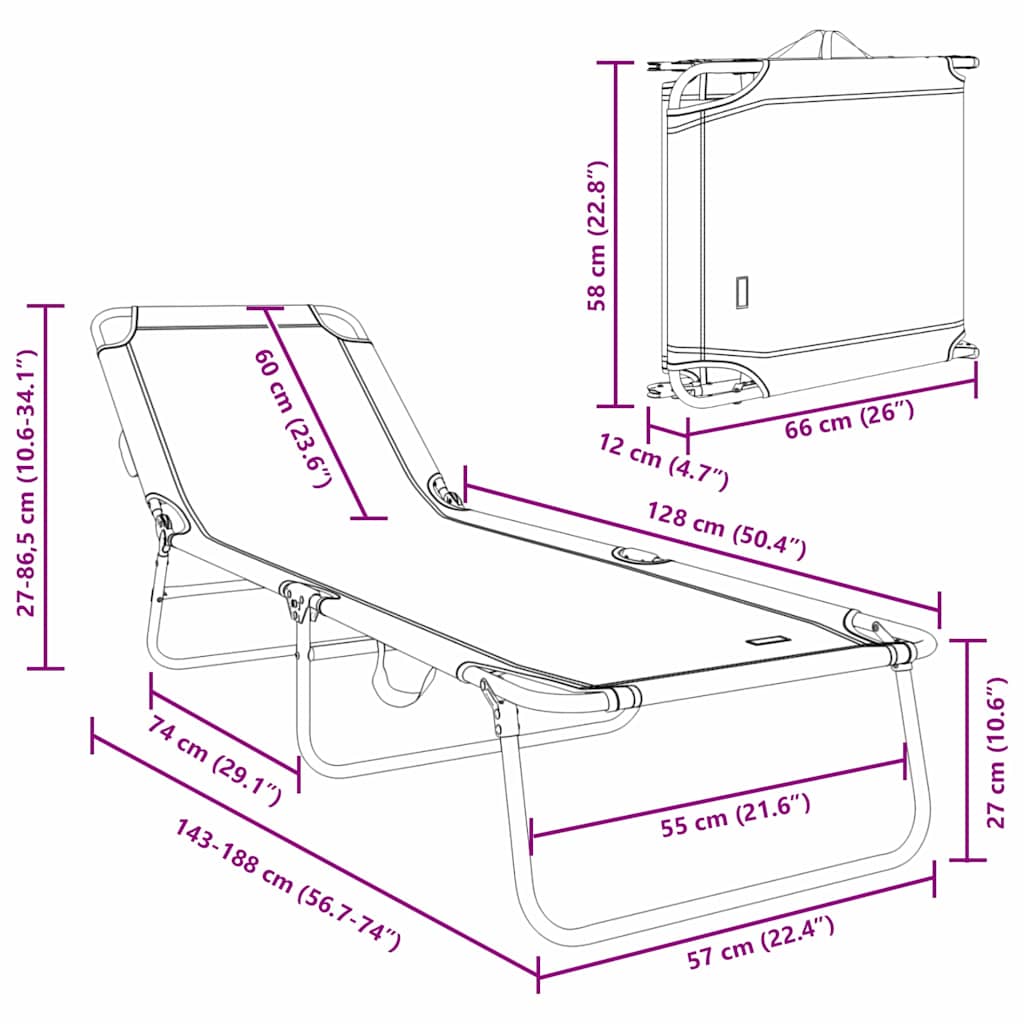 Opvouwbare zonnebed Zwart 188 x 57 x 86,5 cm Polyester is nu te koop bij PeponiXL, paradijselijk wonen!