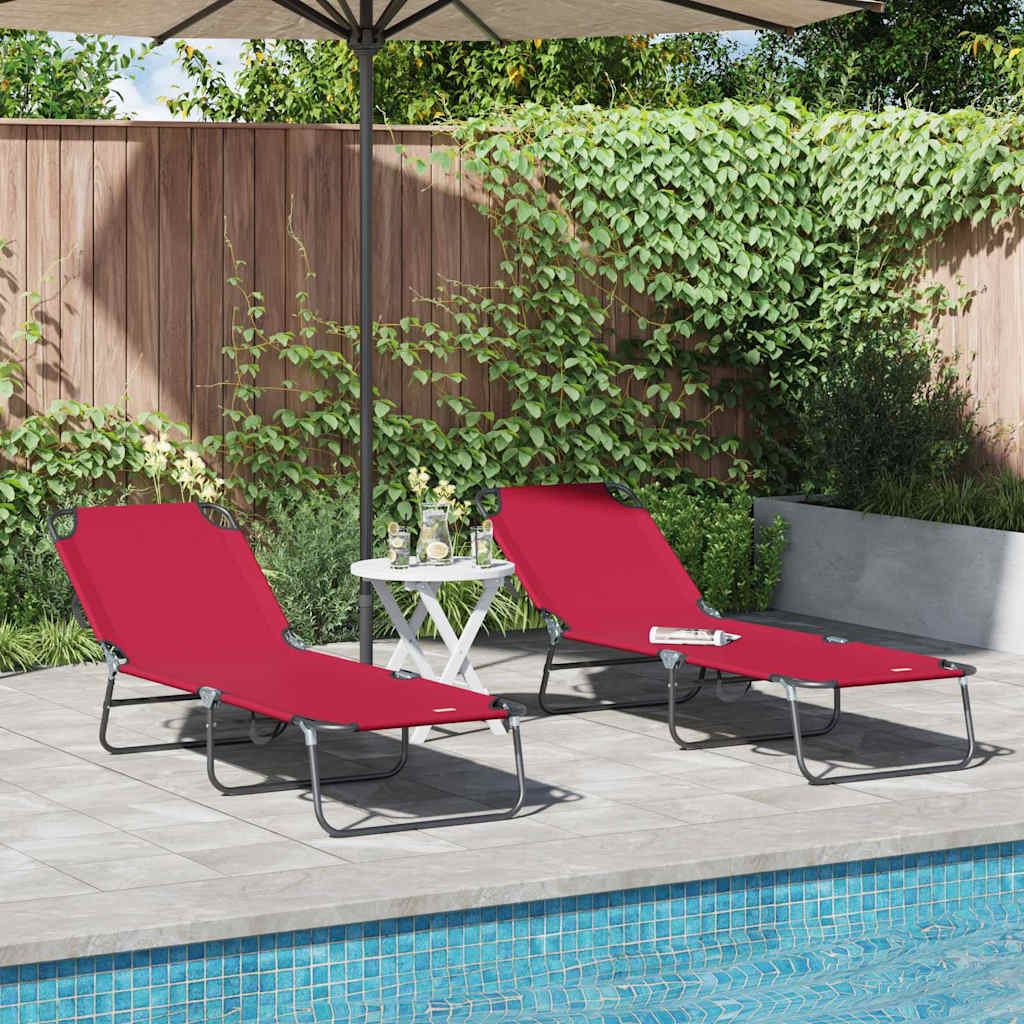 Opvouwbare zonnebed 2 pcs Rood 188 x 57 x 86,5 cm Polyester is nu te koop bij PeponiXL, paradijselijk wonen!