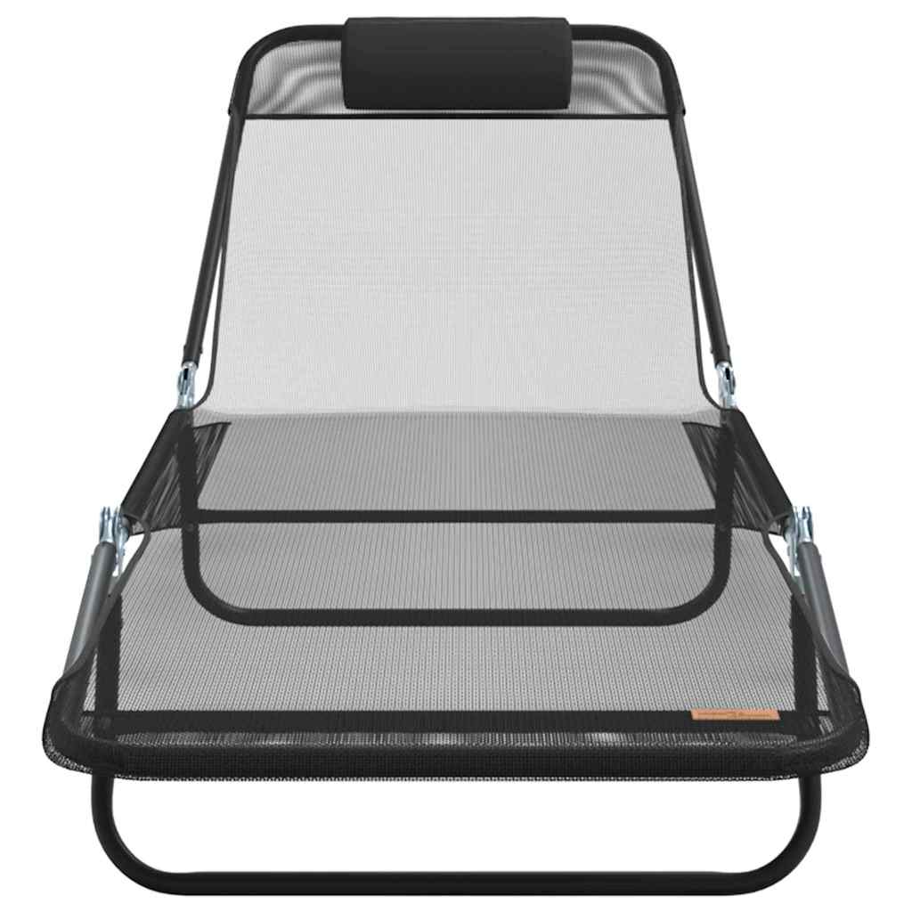 Opvouwbare zonnebed 2 pcs Zwart 182 x 55 x 85,5 cm Textileen is nu te koop bij PeponiXL, paradijselijk wonen!
