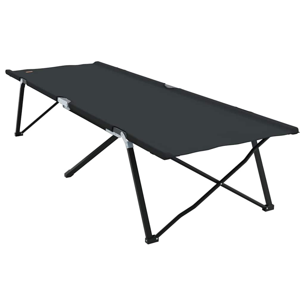 Opvouwbaar Camping Bed Zwart 206 x 76 x 74 cm Oxford en Staal is nu te koop bij PeponiXL, paradijselijk wonen!