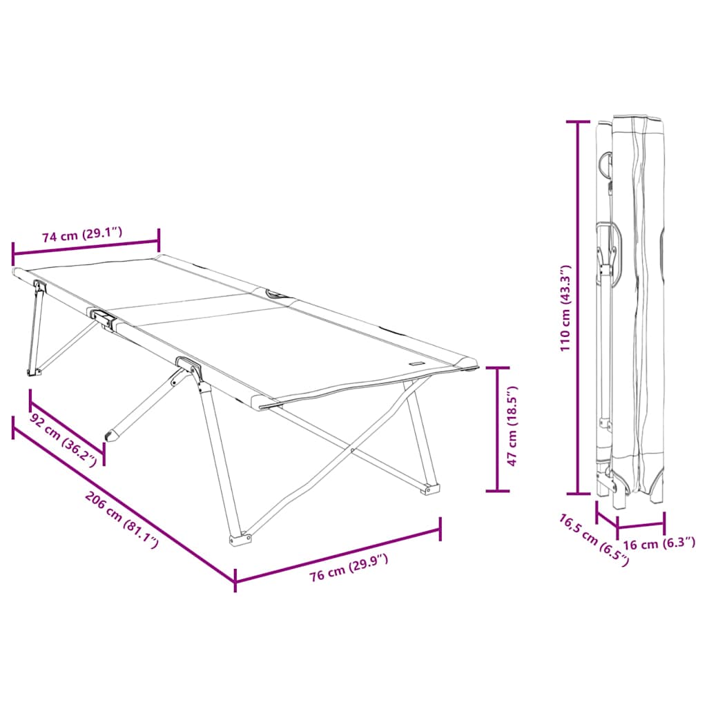 Opvouwbaar Camping Bed Bossen 206 x 76 x 74 cm Oxford en Staal is nu te koop bij PeponiXL, paradijselijk wonen!