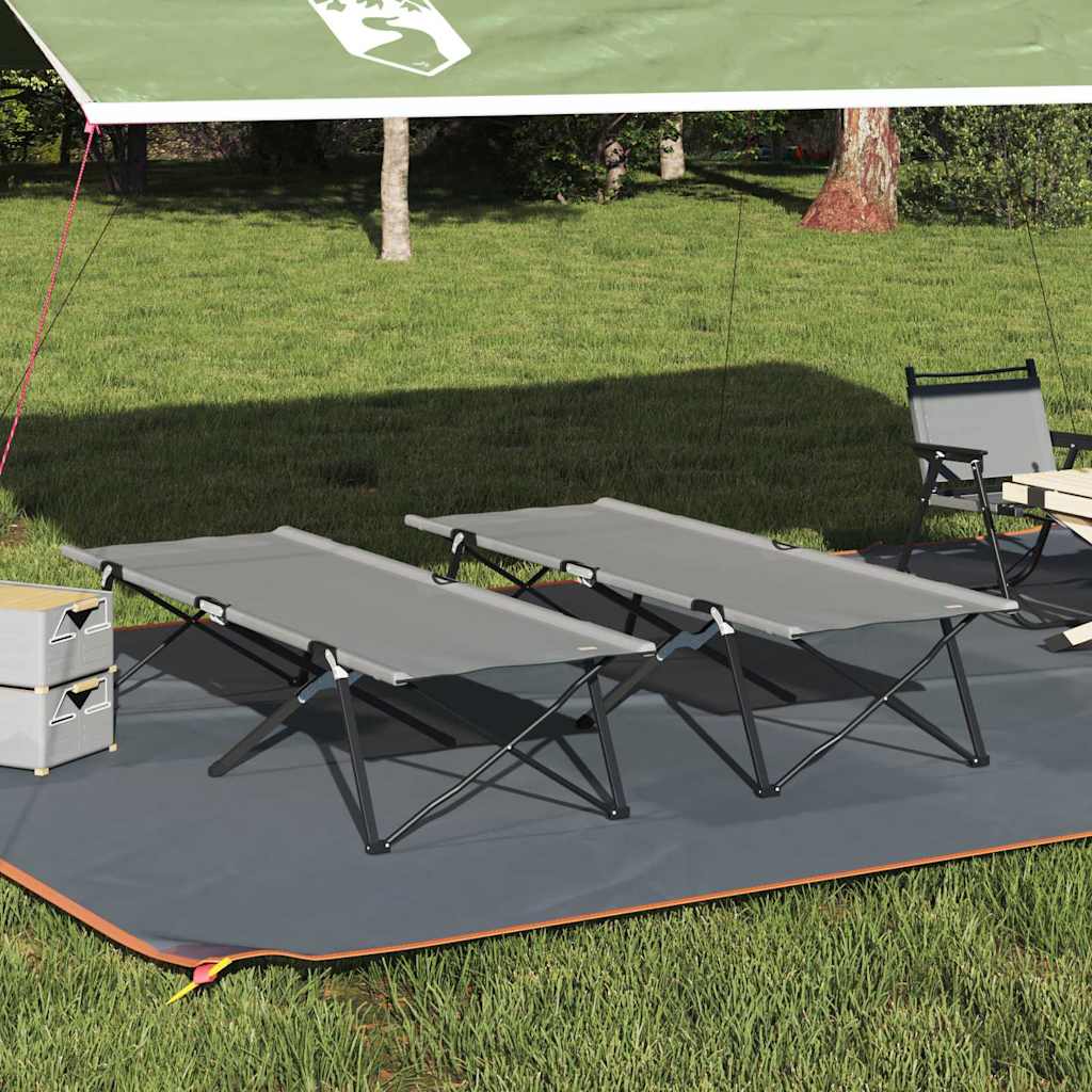Opvouwbaar Camping Bed 2 pcs Grijs 206 x 76 x 74 cm is nu te koop bij PeponiXL, paradijselijk wonen!