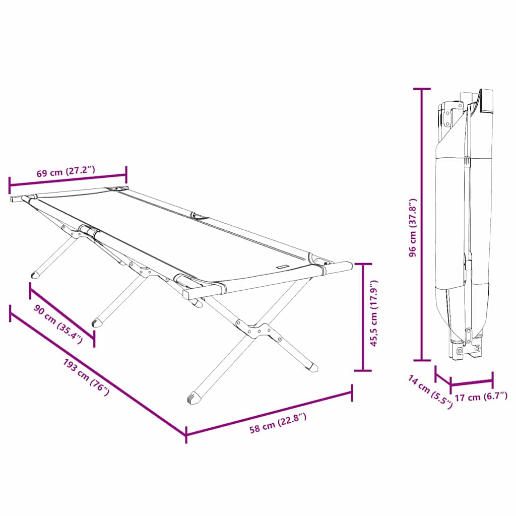 Opvouwbaar Camping Bed Grijs 193 x 69 x 45 cm Oxford stof is nu te koop bij PeponiXL, paradijselijk wonen!
