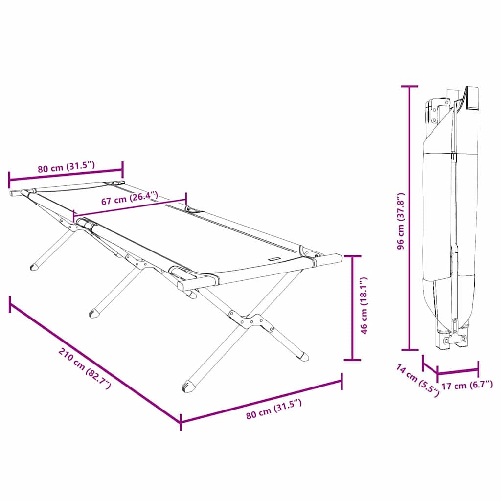 Opvouwbaar Camping Bed Zwart 210 x 80 x 46 cm Oxford stof is nu te koop bij PeponiXL, paradijselijk wonen!