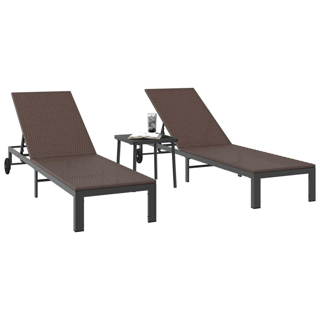 Ligstoel 2-persoon 3 pcs Bruin poly rattan is nu te koop bij PeponiXL, paradijselijk wonen!