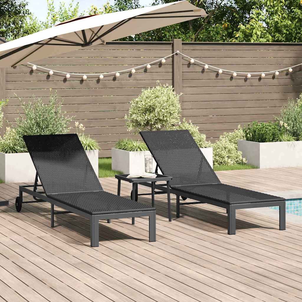 Ligstoel 2-persoon 3 pcs Zwart poly rattan is nu te koop bij PeponiXL, paradijselijk wonen!