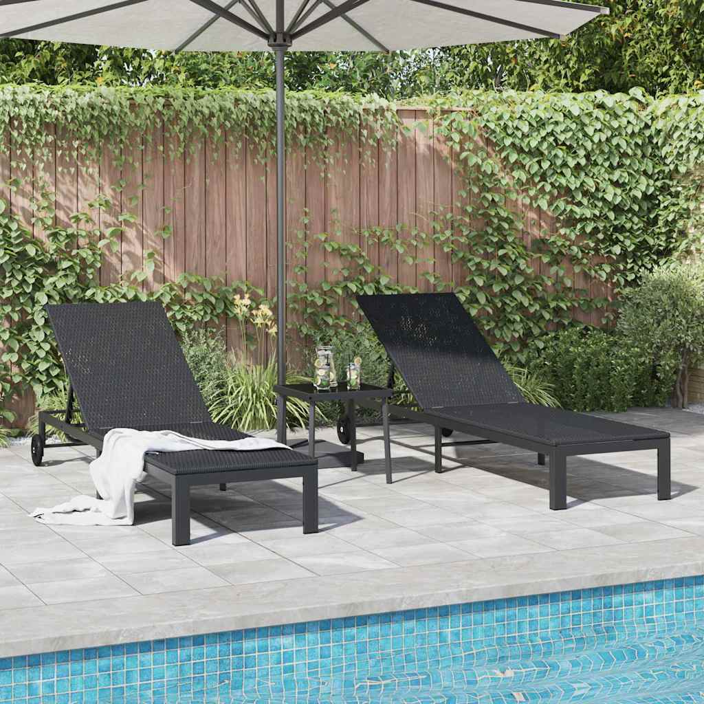 Ligstoel 2-persoon 3 pcs Zwart poly rattan is nu te koop bij PeponiXL, paradijselijk wonen!