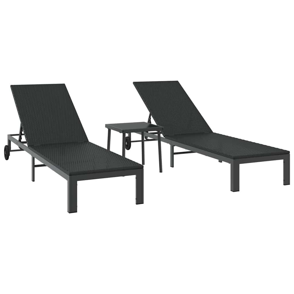 Ligstoel 2-persoon 3 pcs Zwart poly rattan is nu te koop bij PeponiXL, paradijselijk wonen!