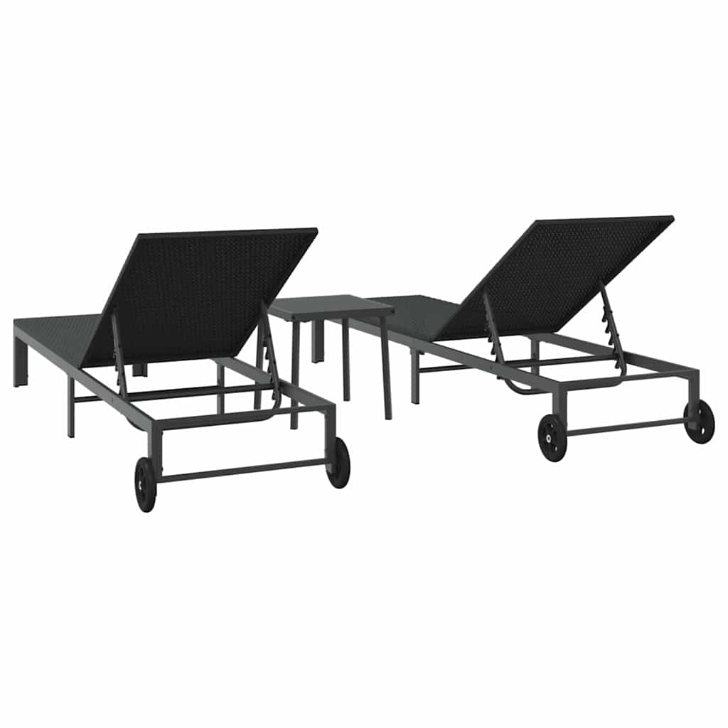 Ligstoel 2-persoon 3 pcs Zwart poly rattan is nu te koop bij PeponiXL, paradijselijk wonen!