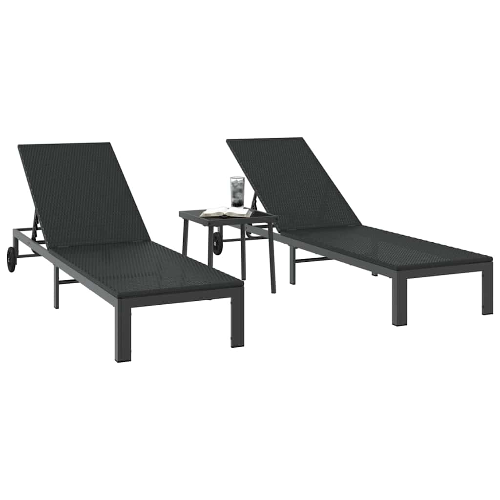 Ligstoel 2-persoon 3 pcs Zwart poly rattan is nu te koop bij PeponiXL, paradijselijk wonen!