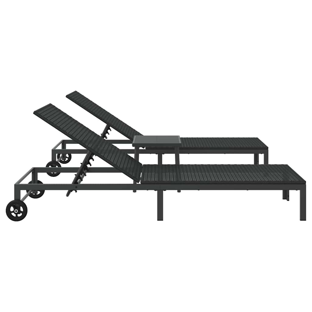Ligstoel 2-persoon 3 pcs Zwart poly rattan is nu te koop bij PeponiXL, paradijselijk wonen!