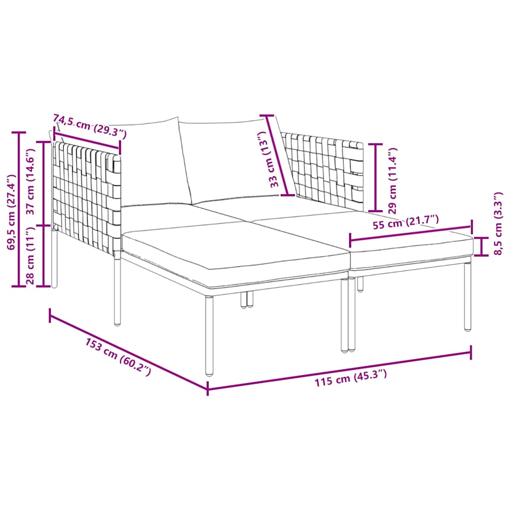 Ligstoel Antraciet 153 x 115 x 69.5 cm Gepoedercoat staal is nu te koop bij PeponiXL, paradijselijk wonen!