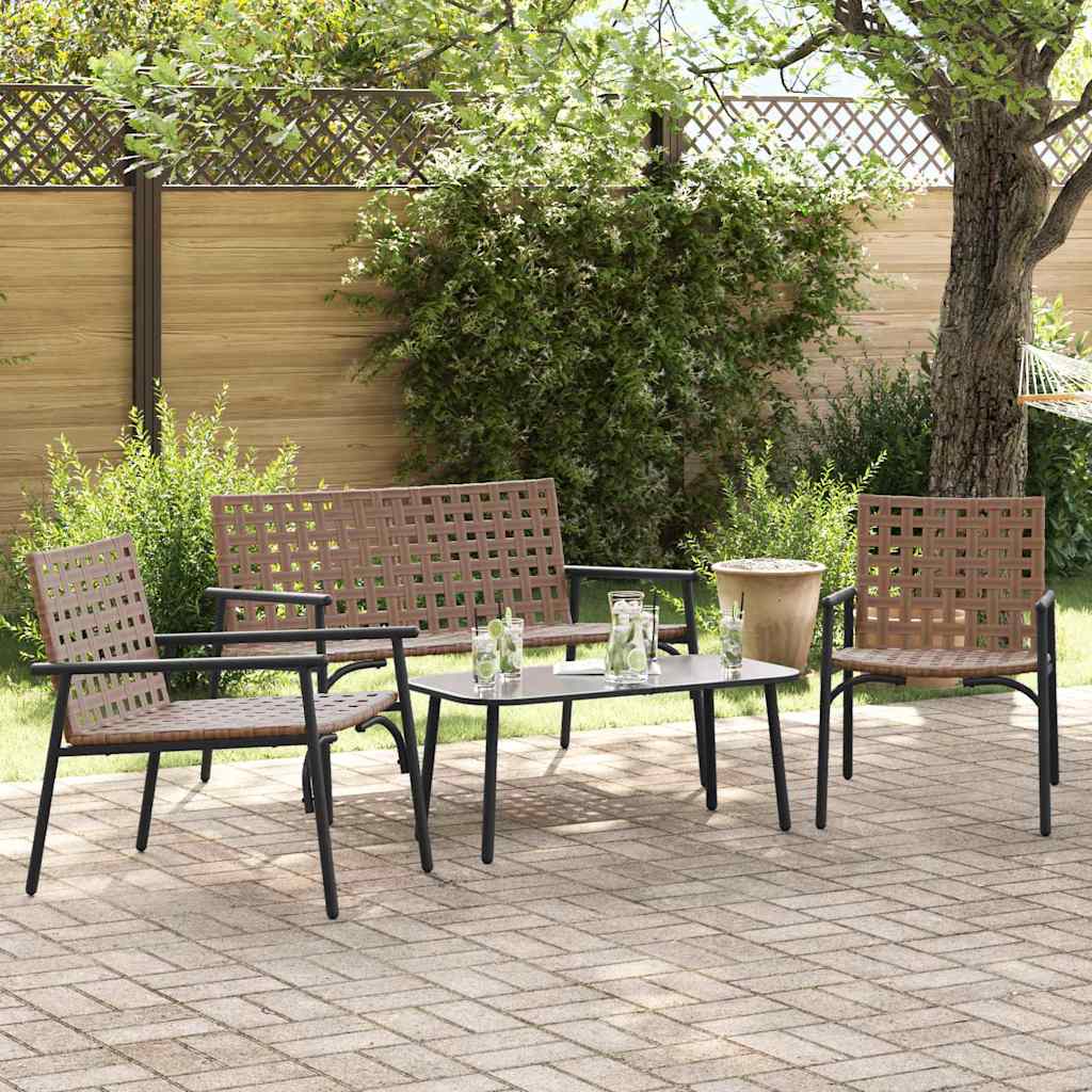 Tuin eettafelset 4 pcs Bruin poly rattan is nu te koop bij PeponiXL, paradijselijk wonen!