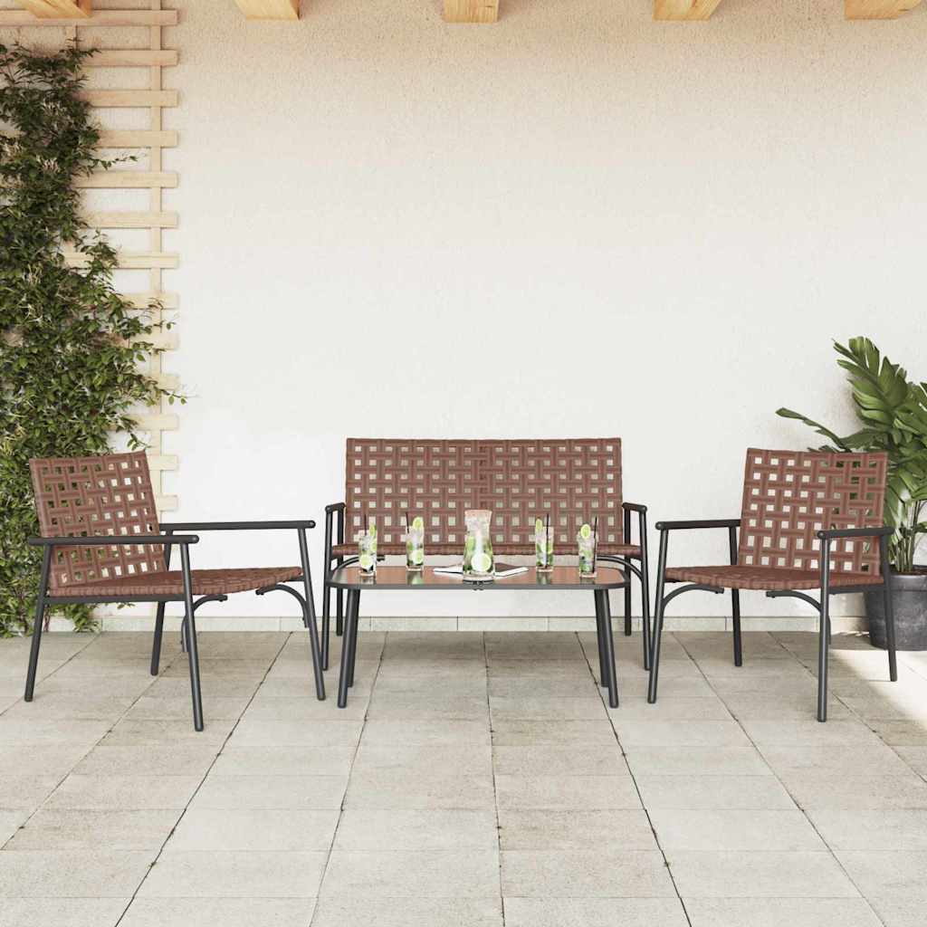Tuin eettafelset 4 pcs Bruin poly rattan is nu te koop bij PeponiXL, paradijselijk wonen!