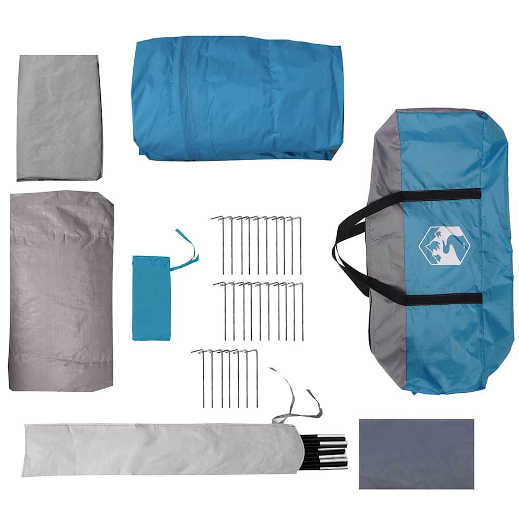 Tunnel Tent 4-Person met dak Blauw en Grijs 740 x 370 x 220 cm is nu te koop bij PeponiXL, paradijselijk wonen!