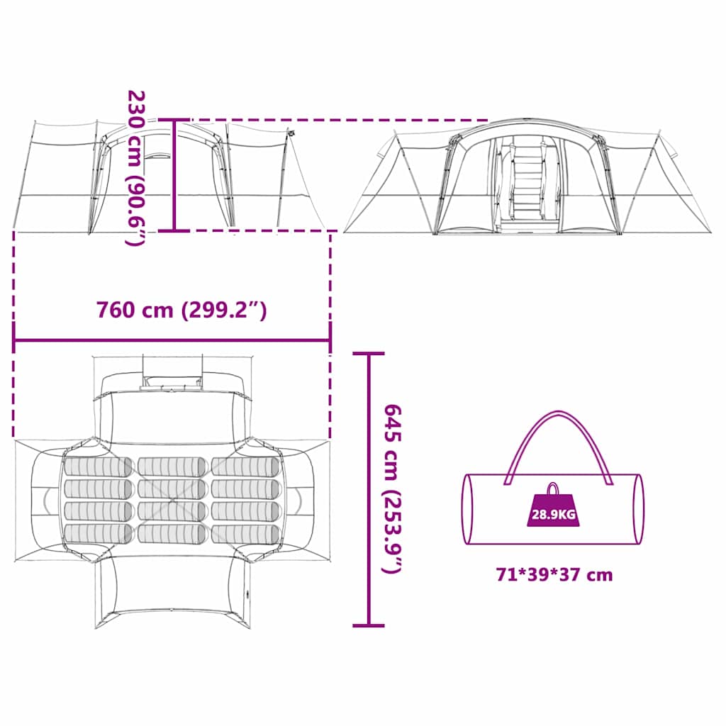 Familietent voor 12 Personen Groen en Wit 760 x 645 x 230 cm is nu te koop bij PeponiXL, paradijselijk wonen!