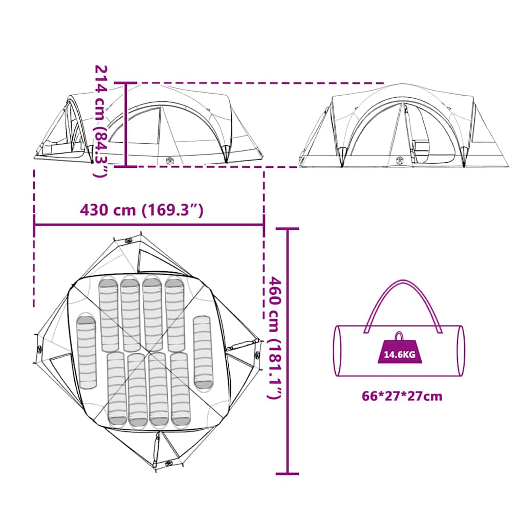Familietent voor 10 personen Blauw en Grijs 460 x 430 x 214 cm is nu te koop bij PeponiXL, paradijselijk wonen!