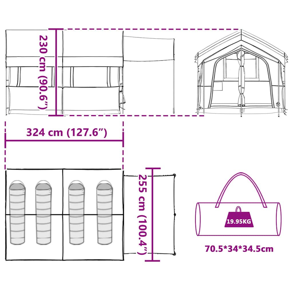 Familietent voor 4 Personen Grijs en Oranje 324 x 255 x 230 cm is nu te koop bij PeponiXL, paradijselijk wonen!