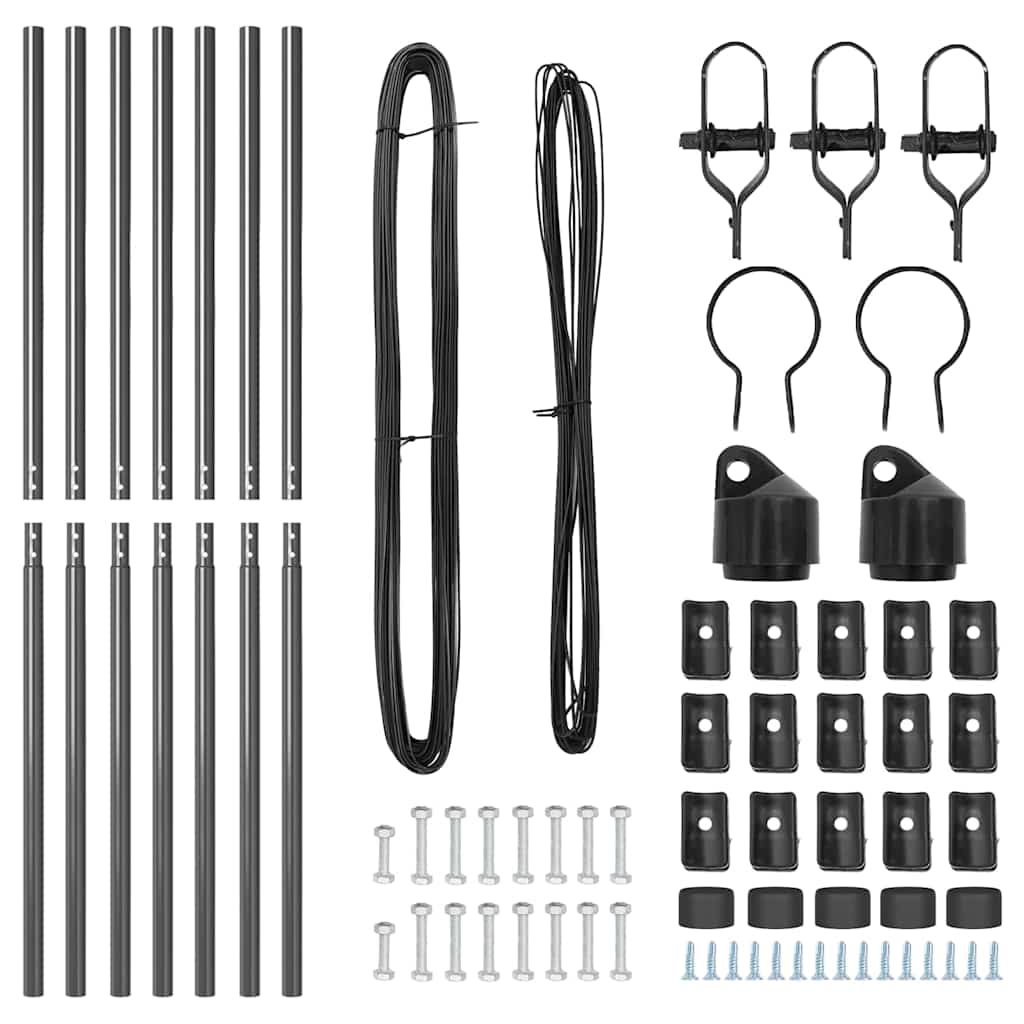 Afrasteringspaal 7 pcs Grijs Staal is nu te koop bij PeponiXL, paradijselijk wonen!