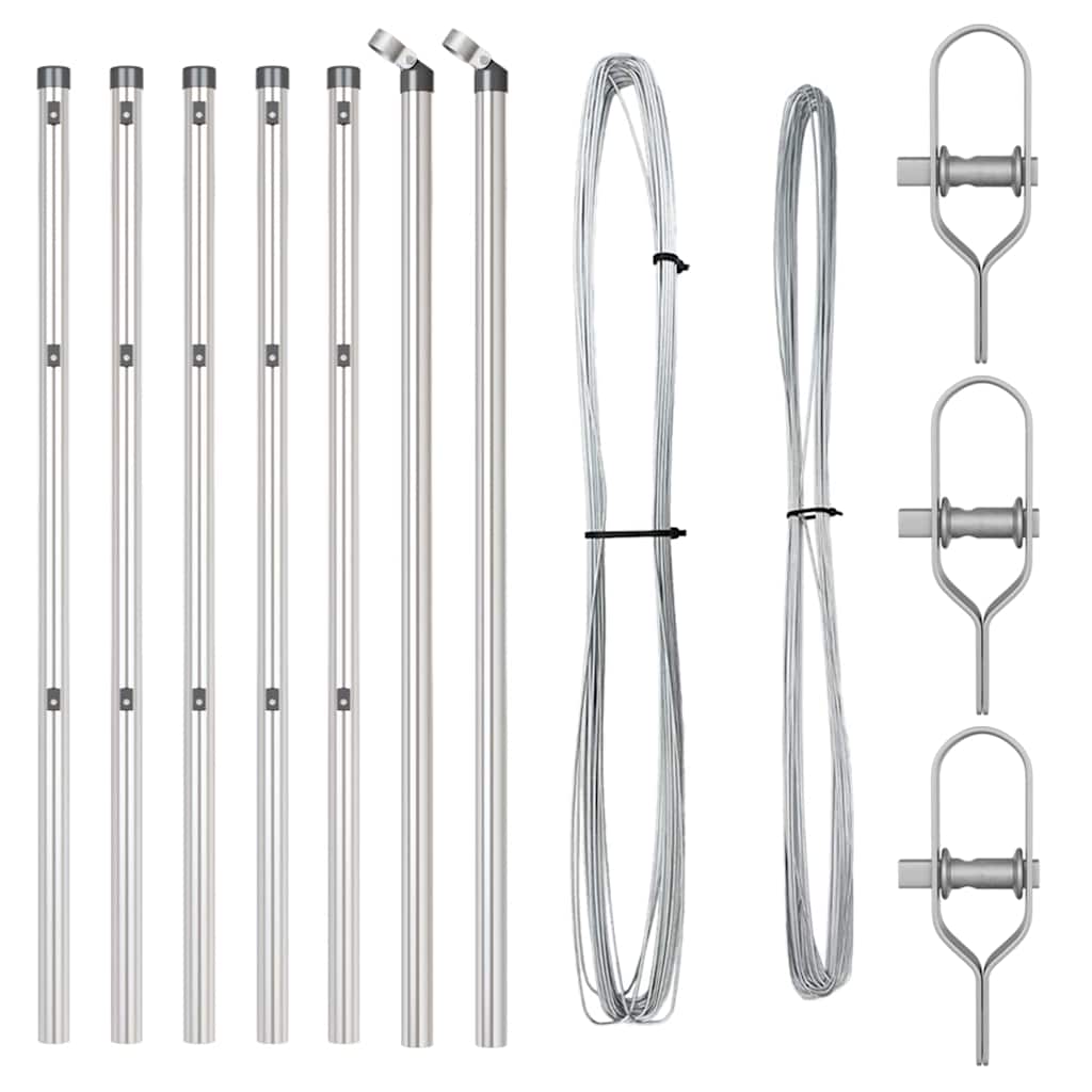 Afrasteringspaal 7 pcs Zilver Staal is nu te koop bij PeponiXL, paradijselijk wonen!