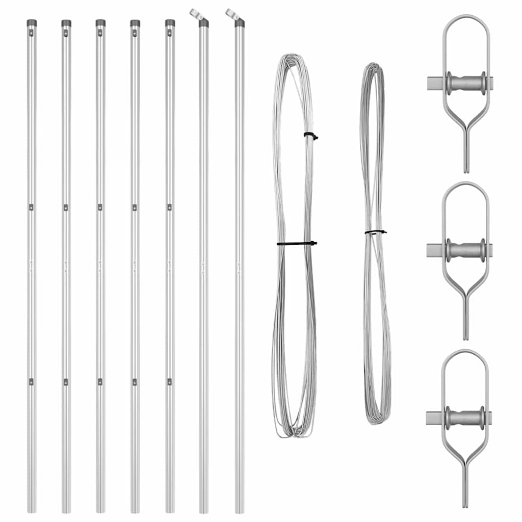 Afrasteringspaal 7 pcs Zilver Staal is nu te koop bij PeponiXL, paradijselijk wonen!