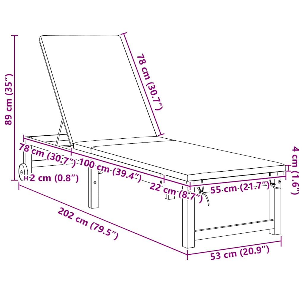 Ligstoel 2 pcs Bruin 202 x 53 x 89 cm Massief Acaciahout is nu te koop bij PeponiXL, paradijselijk wonen!