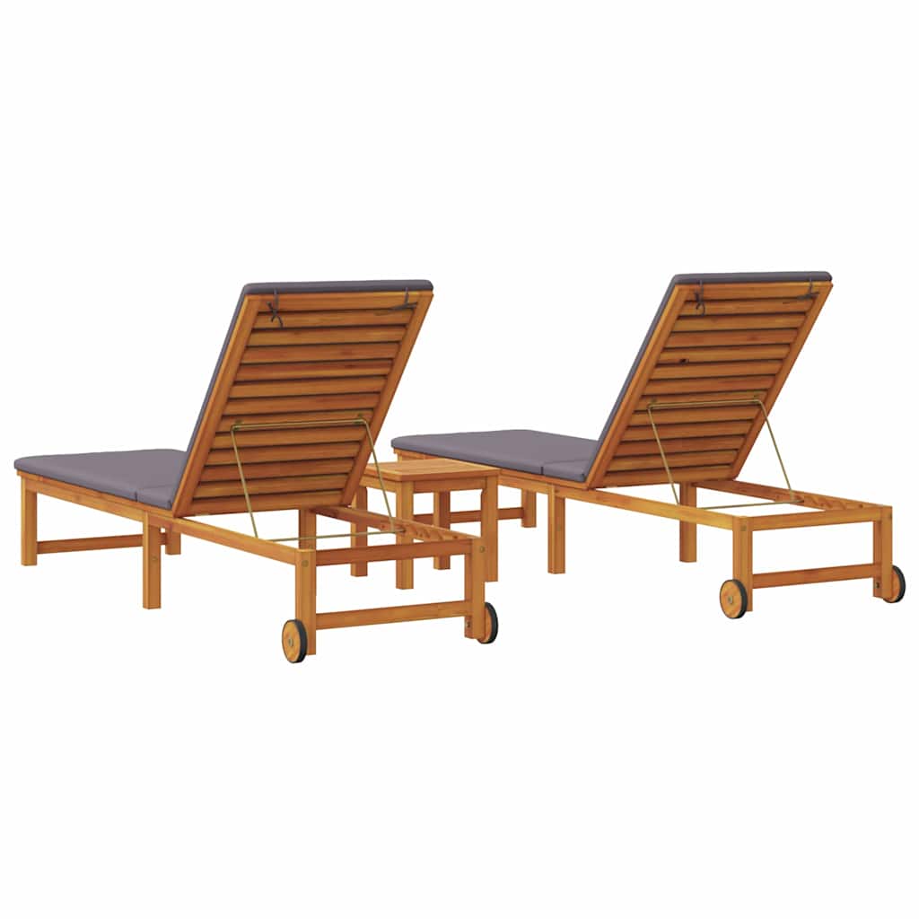 Ligstoel 3 pcs Bruin Massief Acaciahout is nu te koop bij PeponiXL, paradijselijk wonen!