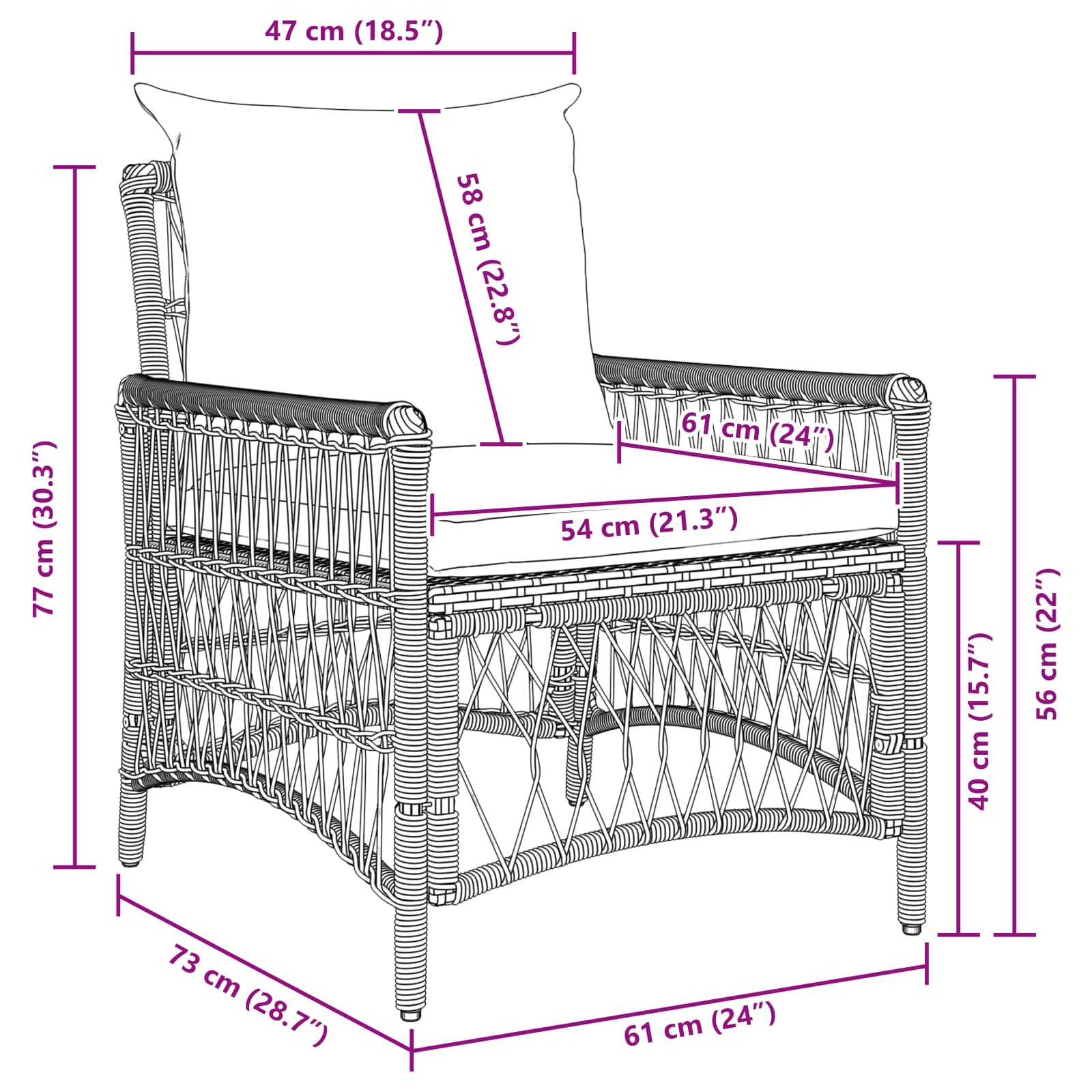 Tuinstoel met kussen Zwart 73 x 61 x 77 cm poly rattan is nu te koop bij PeponiXL, paradijselijk wonen!
