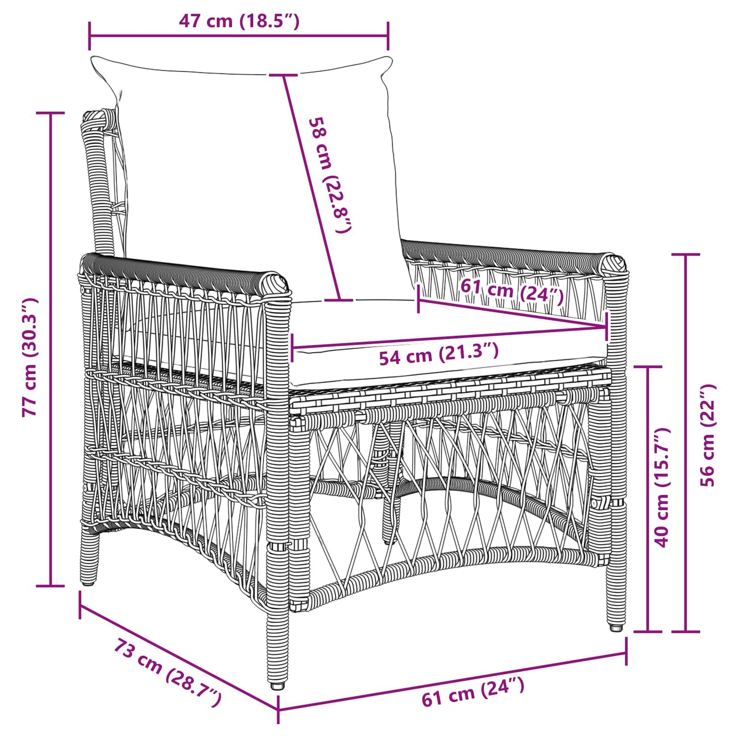 Tuinstoel met kussen Zwart 73 x 61 x 77 cm poly rattan is nu te koop bij PeponiXL, paradijselijk wonen!