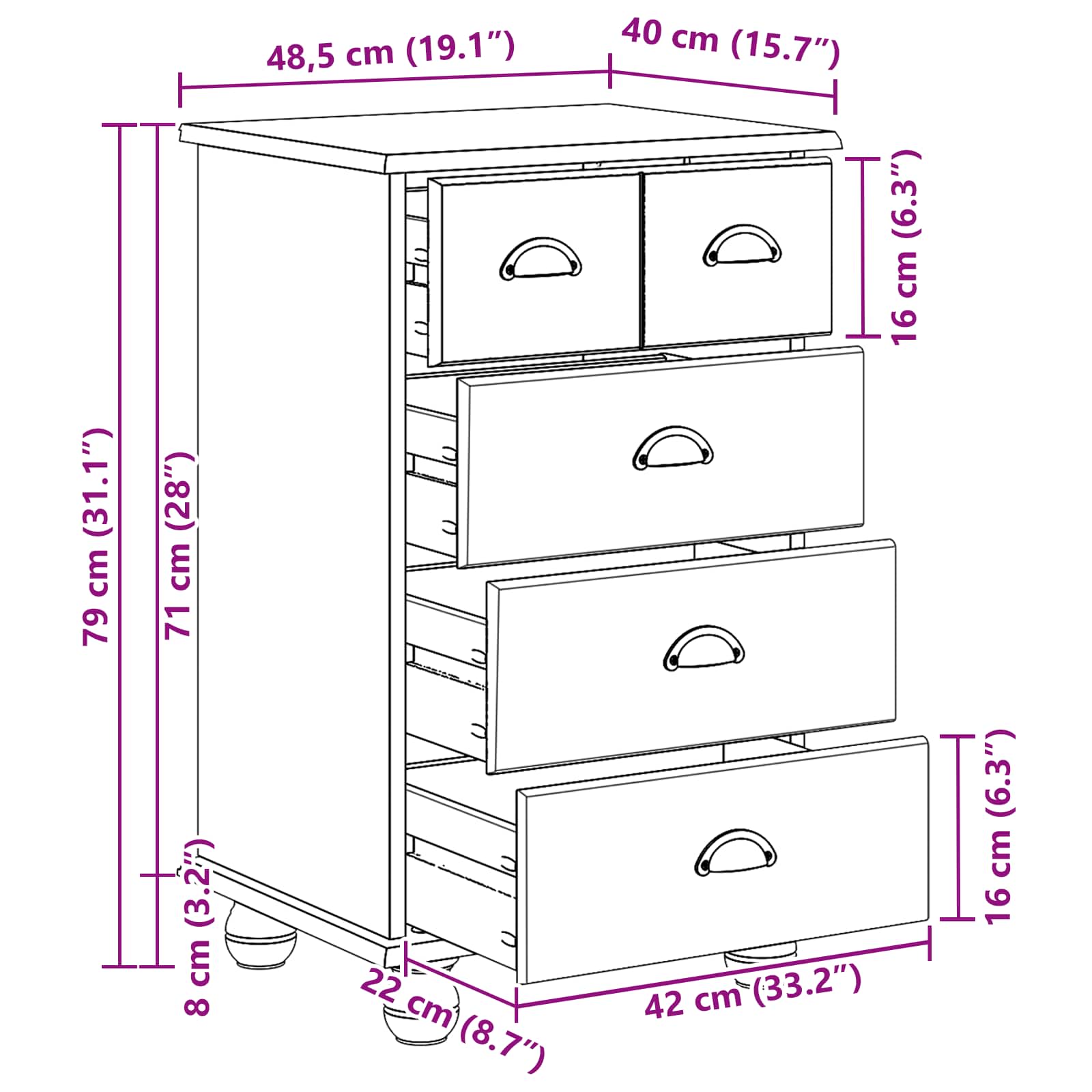 Ladekast ASKIM Wit 45,8 x 40 x 79 cm Massief grenenhout is nu te koop bij PeponiXL, paradijselijk wonen!
