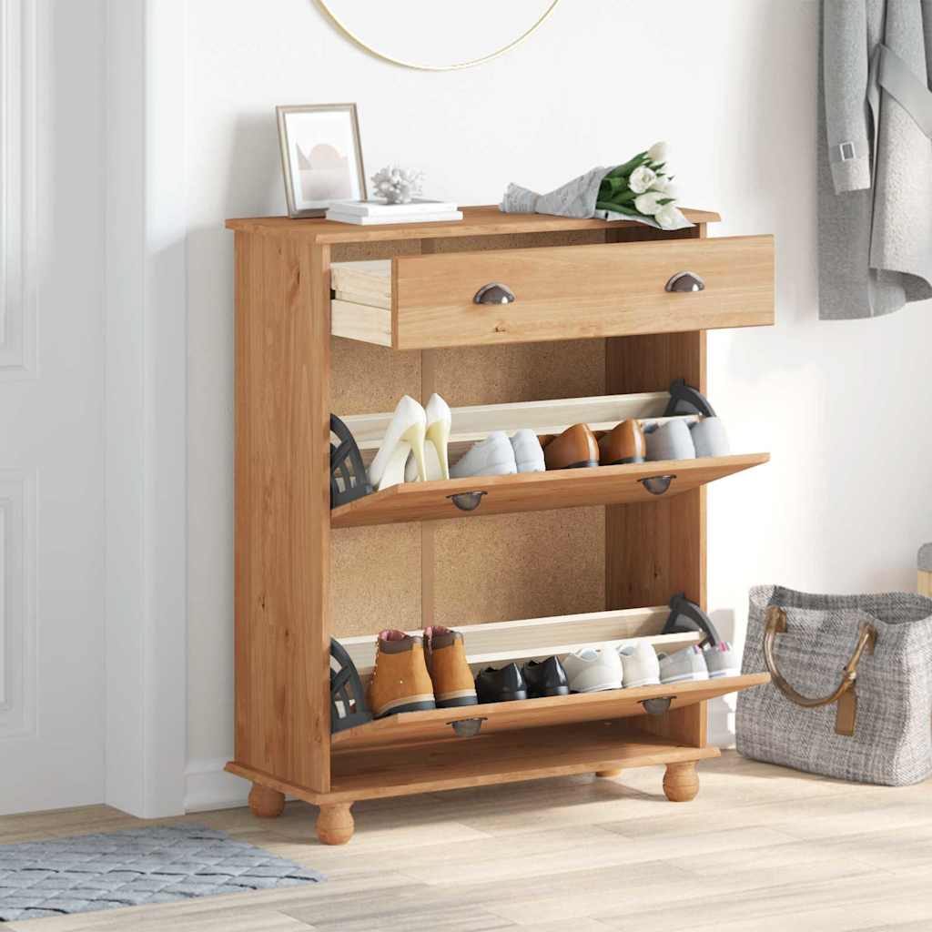 Schoenenkast ASKIM Bruin 85 x 35 x 108 cm Massief grenenhout is nu te koop bij PeponiXL, paradijselijk wonen!