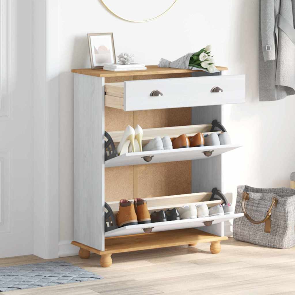 Schoenenkast ASKIM Wit 85 x 35 x 108 cm Massief grenenhout is nu te koop bij PeponiXL, paradijselijk wonen!
